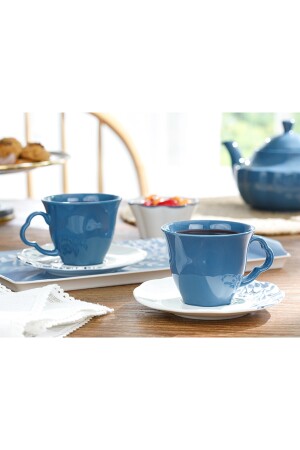 Clover Flower Porzellan-Teetassen-Set für 2 Personen, 180 ml, Weiß – Blau, 10032303 - 2