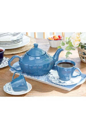 Clover Flower Porzellan-Teetassen-Set für 2 Personen, 180 ml, Weiß – Blau, 10032303 - 4