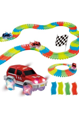 Co3838 Magic Tracks, bunte bewegliche Schienen, 384 Teile, LED-beleuchtete Spielzeugautobahn mit 2 Autos - 1