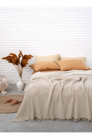 Cocoon 4-lagige Musselin-Tagesdecke Pique Beige 240x260 MAM. B.R.HAUS. TKS. BETT. 00003. 240x260 - 4