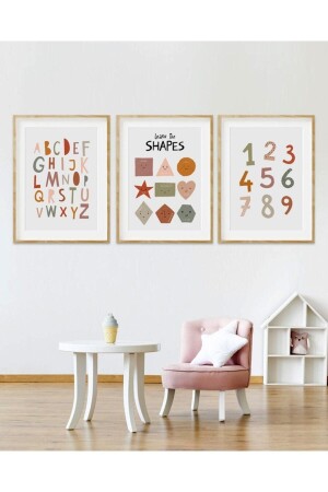 Çocuk / Bebek Odası Şekilleri Öğren %100 Mdf Duvar Tablo Seti 3 Parça - Teknograf