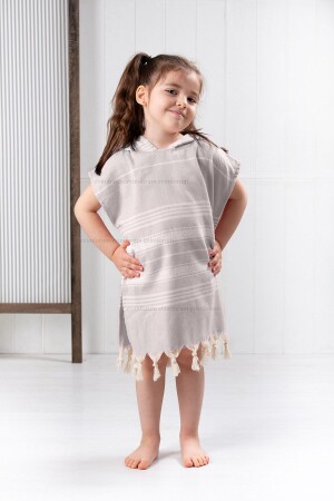 Çocuk Bornoz Panço %100 Pamuk Plaj Havlusu Peştemal Kahverengi - Formeya