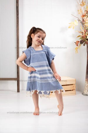 Çocuk Bornoz Panço %100 Pamuk Plaj Havlusu Peştemal Lacivert panço - Formeya