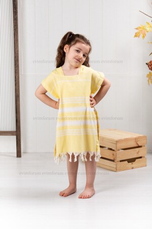 Çocuk Bornoz Panço Pamuk Plaj Havlusu Peştemal Sarı - Formeya