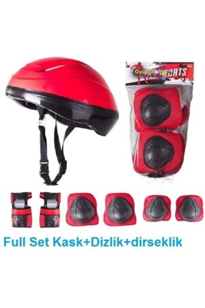 Çocuk Için Kask Dizlik Dirseklik Koruyucu Set Kırmızı PRA-3120448-3534 - 1