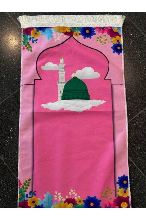 Çocuk Namaz Eğitim Seti- Kızımın Seccadesi Fener Desen Pembe 45x90 Cm - 4