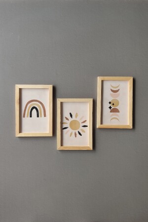 Çoçuk Odası Ahşap Çerçeveli Tablo Seti- 3 Parça Minimalist Dekor Seti - Tooall