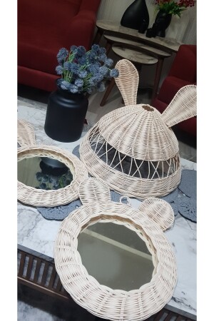 Çocuk Odası Avize Rattan Hasır Bambu Kulaklı Avize Ayna Sepet Seti rn031822 - 8