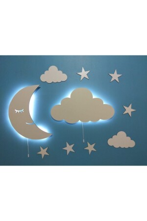 Çocuk Odası Dekoratif Ahşap Ay Bulut Gece Lambası Ledli Aydınlatma fbrkahsp0230 - 2