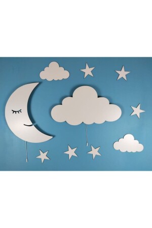 Çocuk Odası Dekoratif Ahşap Ay Bulut Gece Lambası Ledli Aydınlatma fbrkahsp0230 - 3