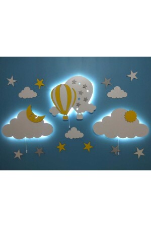 Çocuk Odası Dekoratif Isimli Ahşap 2li Bulut Kapadokya Balon Gece Lambası Ledli Aydınlatma Seti fbrkahsp0362 - 2