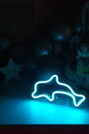 Çocuk Odası Için Masaüstü Küçük Yunus Şeklinde Neon Led Işıklı Tablo 20 X 12 Cm TBM-1331 - 4
