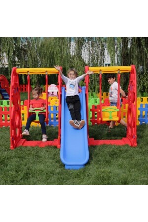 Çocuk Oyun Parkı - Kaydırak Ve Çift Salıncak - Figürlü Büyük Park Set - Anaokulu - Kreş SETB-BIG2SW - 1