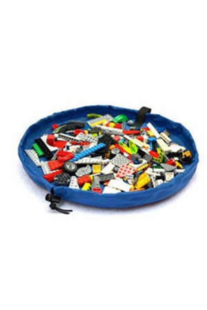 Çocuk Oyuncak Hurcu Çanta Oyun Halısı Lego Puzzle ve Yapboz Eğitici Oyuncaklar Sepeti Mavi BNDHRC001 - 3