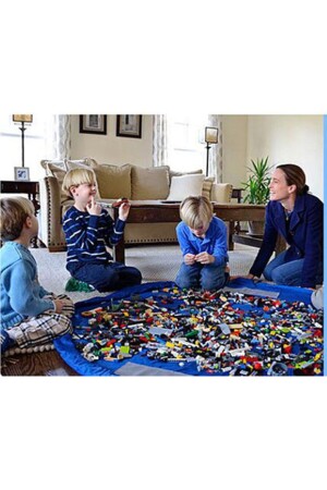 Çocuk Oyuncak Hurcu Çanta Oyun Halısı Lego Puzzle ve Yapboz Eğitici Oyuncaklar Sepeti Mavi BNDHRC001 - 6