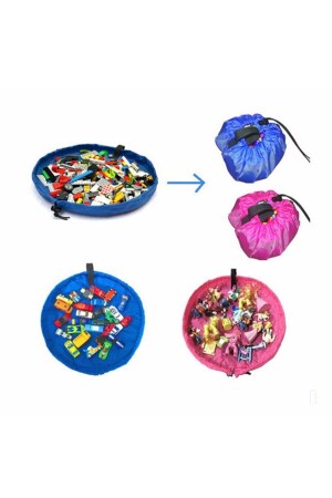 Çocuk Oyuncak Hurcu Çanta Oyun Halısı Lego Puzzle ve Yapboz Eğitici Oyuncaklar Sepeti Mavi BNDHRC001 - 7