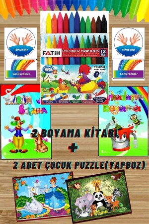 Çocuklar Için 2 Boyama Kitabı-silinebilen Mum Boya- 2 Yapboz - 2