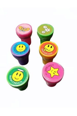 Çocuklar Için 6 Lı Mühür Baskı Seti Emoji Çiçek Kalem Başlığı - 1