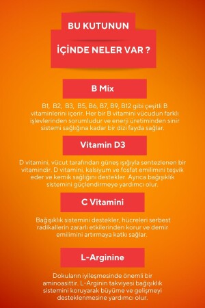 Çocuklar için Gelişme Çağı Multivitamini Vitamin C- D- B Mix- L-arginine - 4