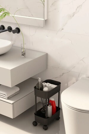 Çok Amaçlı 2 Katlı Banyo Organizer Düzenleyici Dolap Içi Tezgah Altı Tekerlekli Organizer - 3