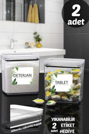 Çok Amaçlı Dekoratif Dikdörtgen 2,2lt Vakum Kapaklı 2'li Set Tablet - Deterjan Kutusu - Kavanozu ÖZ-BD-002 - özmen home