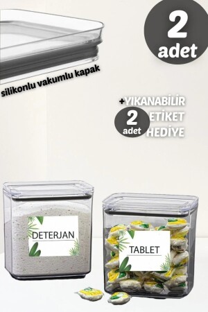 Çok Amaçlı Dekoratif Dikdörtgen 2,2lt Vakum Kapaklı 2'li Set Tablet - Deterjan Kutusu - Kavanozu ÖZ-BD-002 - 6