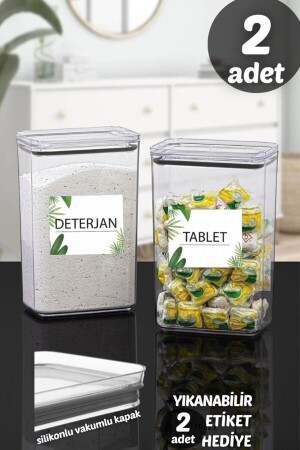 Çok Amaçlı Dekoratif Dikdörtgen 2,9lt Vakum Kapaklı 2li Set Tablet-deterjan Kabı Deterjan Kutusu Tabet&deterjan - Comprox