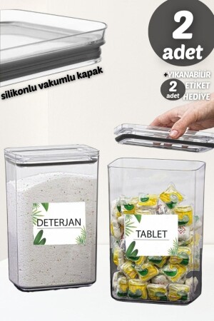 Çok Amaçlı Dekoratif Dikdörtgen 2,9lt Vakum Kapaklı 2li Set Tablet-deterjan Kabı Deterjan Kutusu Tabet&deterjan - 7