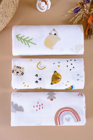 Çok Amaçlı Müslin Örtü 3'lü Set %100 Pamuk Organik Oeko-teks Sertifikalı 80 X 80 Cm -çk3 - Bondberro