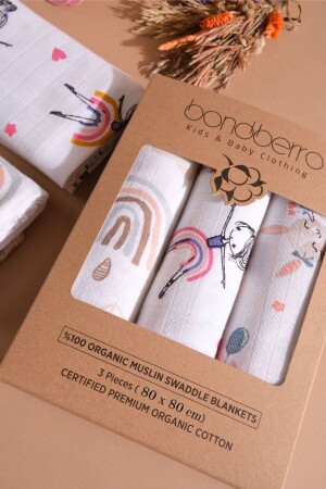 Çok Amaçlı Müslin Örtü 3'lü Set %100 Pamuk Organik Oeko-teks Sertifikalı 80x80 Cm - Çk 2 - Bondberro