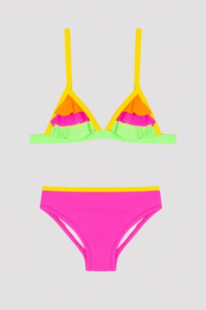 Çok Renkli Kız Çocuk Colorful Frill Triangle Bikini Set - 1