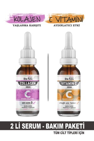 Collagen & C Vitamini Serum 2'li Serum Paketi - Aydınlatıcı - Yaşlanma Karşıtı Cilt Serumu KLJCVTMN-001 - 2