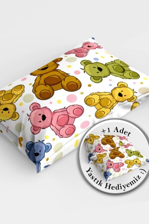 Colorful Teddy Bear 3d Pamuk Saten Bebek Nevresim Takımı monohome1702 - 4