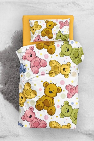 Colorful Teddy Bear 3d Pamuk Saten Bebek Nevresim Takımı monohome1702 - Monohome