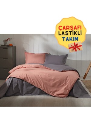 Colormix Lastikli Çarşaflı Tek Kişilik Kiremit Antrasit Nevresim Takımı özdilektk-colormix - 1