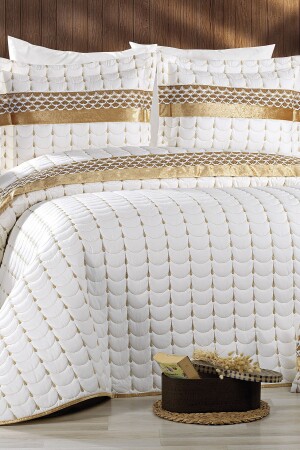 MNZ-Colors Micro Double Bedspread كريم الذهب CD446286 - Çeyiz Diyarı
