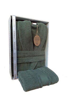 Colourist Şalyaka Bornoz + Baş Havlusu- K.yeşil - Özdilek