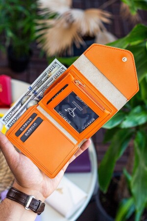 Columbia Mini-Geldbörse für Damen aus veganem Leder in Orange mit Münzfach und losem Kartenhalter COLUMBIA - 4