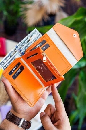 Columbia Mini-Geldbörse für Damen aus veganem Leder in Orange mit Münzfach und losem Kartenhalter COLUMBIA - 6