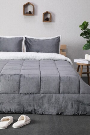 Comforter Çift Kişilik Battaniye Seti - Antrasit F1659 - 1