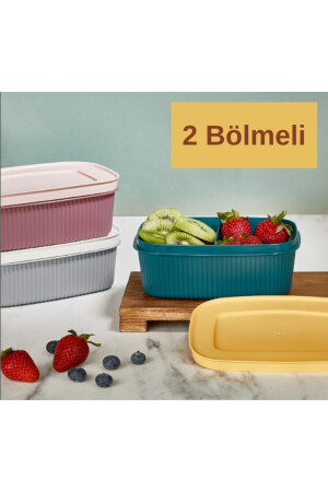 Compartment Ksenıa 3'lü 2 Bölmeli 900 ml Kapaklı Saklama Kabı - Beslenme Kutusu 3 Adet Rengarenk Lv-6552 - 6