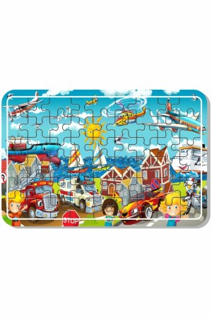 Çöp Kamyonu, Itfaiye Arabası Ve Taşıtlar 54 Parça 4'lü Ahşap Puzzle Set Puz1708 - 4