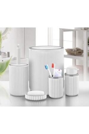 Çöp Kovası Tuvalet Fırçası Sıvı Sabunluk Diş Fırçalık Katı Sabunluk 5 Parça Banyo Seti 5 Litre Beyaz 2301121900 - 3