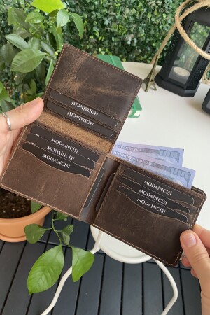 Cosmos - Braune Herren-Geldbörse aus echtem Leder mit Ausweisfach, Kartenhalter-Geldbörse mit Papiergeldfach - 2