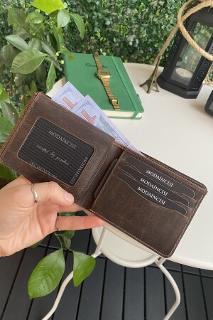 Cosmos - Braune Herren-Geldbörse aus echtem Leder mit Ausweisfach, Kartenhalter-Geldbörse mit Papiergeldfach - 3