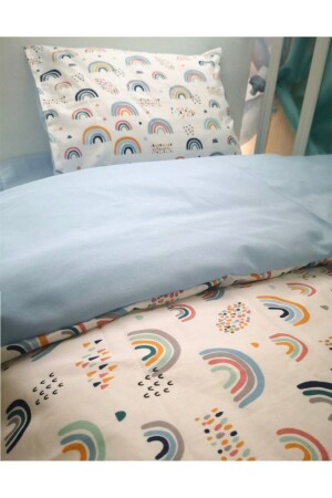 Cotton Child 70x110 Pillow Sheet Comforter Set Rainbow Blue For Park Crib - 3