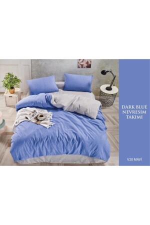 Cotton Dark Blue Çift Kişilik Nevresim Takımları V17 Bej DarkBLUEE2 - 1