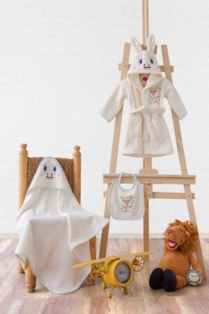 Cottonbox Baby-Bademantel-Set, Bademantel + Pucktuch + Schürze, Giraffe, Creme, DGDK8740 - 3