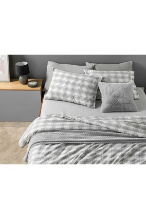 Cozy Plaid Winter Soft King Size Nevresim Takımı 240x220 Cm Gri TYC00365833997 - 2