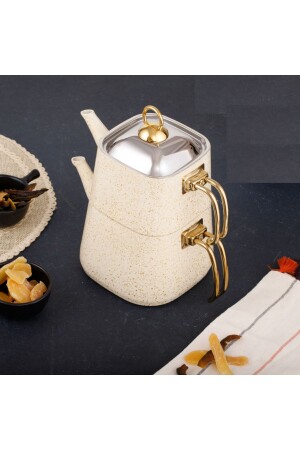 Cream Kare Çaydanlık Takımı Orta Boy (1-25-2-25 lt) - Evren